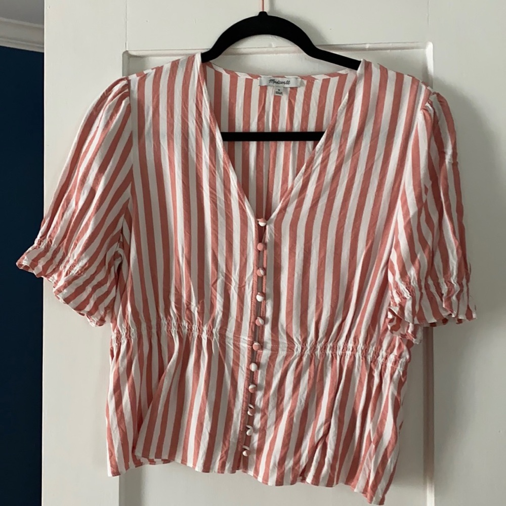 Madewell red & white striped blouse